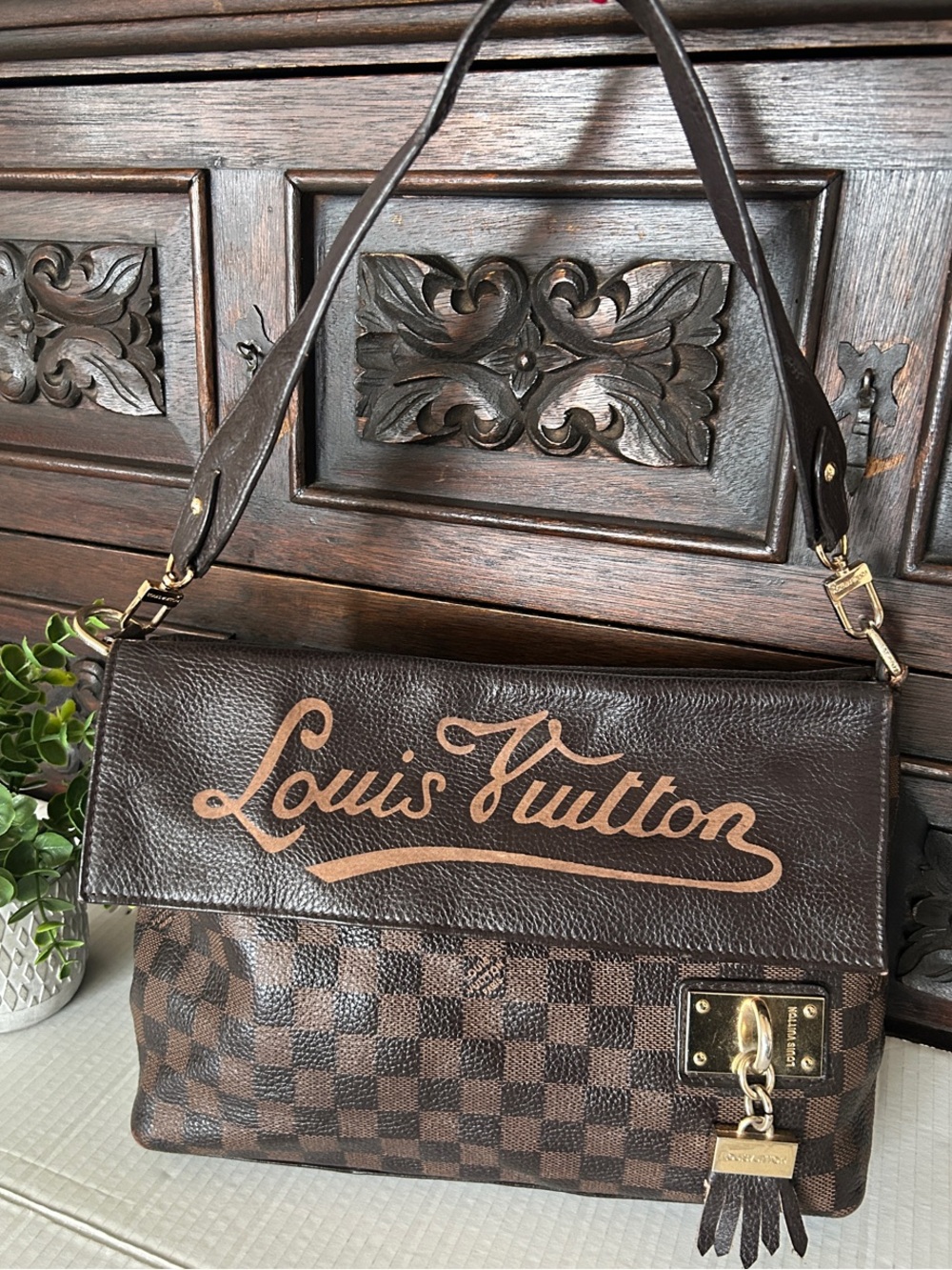 Beautiful Brown Checker Canvas Shoulder Bag with